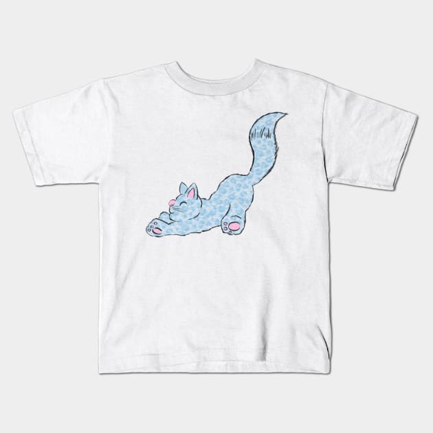 Cute Cat Stretching Yoga Illustration Kids T-Shirt by Squeeb Creative